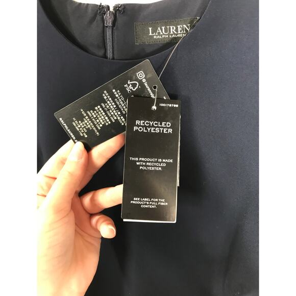 New Ralph Lauren Kusmae Two-Tone Button Trim Crepe Shift Dress Navy Red 2 - Picture 5 of 15